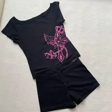 9090 girl 오프 숄더 티셔츠 반바지 셋업