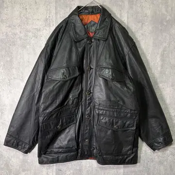 소가죽 카우 레더 카 코트 충전솜 블랙 천연 가죽 빈티지