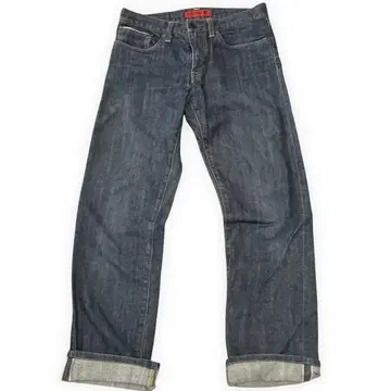 BACK NUMBER 셀비지 데님 빨간 귀 W30 스트레이트 가죽 패치