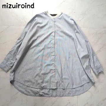 미즈이로 인드 스트라이프 셔츠 밴드 카라 돌먼 슬리브 와이드