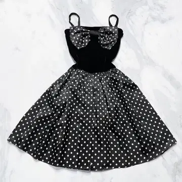 Y2K 페어리 그런지 히메 갸루 헤이세이 갸루 다크코어 리본 도트 원피스