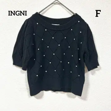 INGNI 블랙 시스루 반팔 비쥬 니트 다이아 격자 무늬 봄/여름