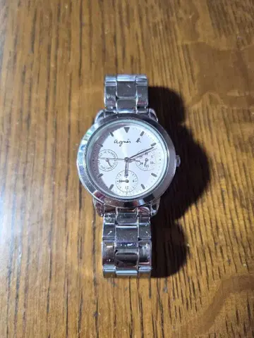 agnes b. 에네스베 실버 핑크 쿼츠식 손목시계 정크제품