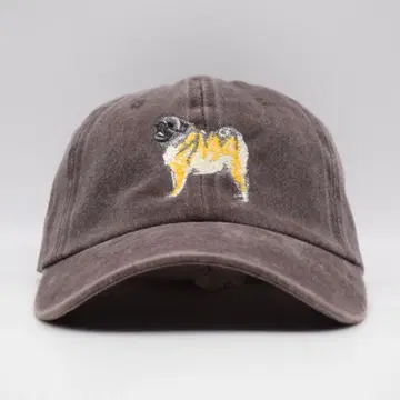 새상품 오리지널 자수 베이스볼 캡 퍼그 개 동물 애니멀 브라운