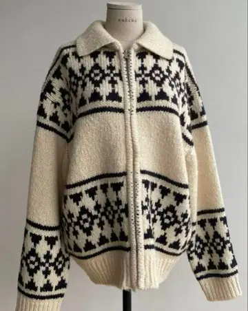 녹차 노르딕 코위찬 니트 지퍼 니트 아우터