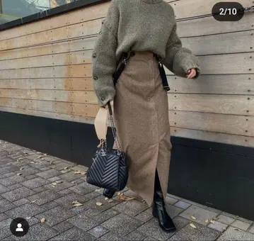 WILLFULLY 헤링본 서스펜더 롱 스커트