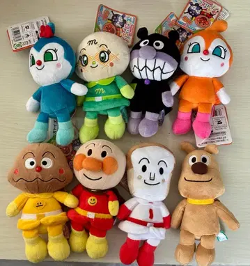 호빵맨 봉제 인형 8개 세트 프리치이 콩 택 포함