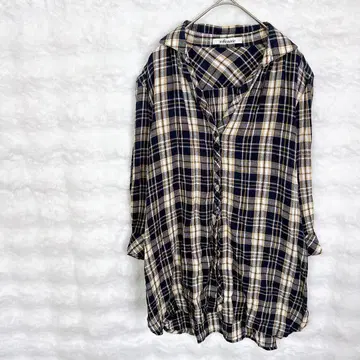 셀렉션 체크 셔츠 M 면린넨 튜닉 루즈핏 성숙 캐주얼