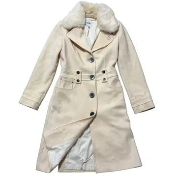 MOSCHINO jeans 롱 코트 보아 퍼 화이트 캐시미어