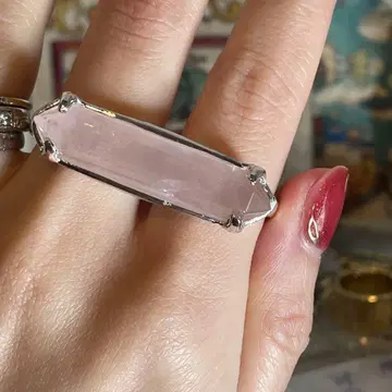 핸드메이드 실버 반지 무지개 들어간 로즈쿼츠 더블 핑거링