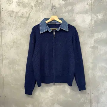 POR BLAIR 집업 데님 옷깃 니트 스웨터