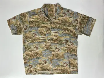 Papas 반팔 하와이안 셔츠 서퍼 브라운 계열 린넨 L 사이즈