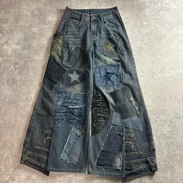 리메이크 데님 패치워크 데미지 디자인 와이드 팬츠 vol.203