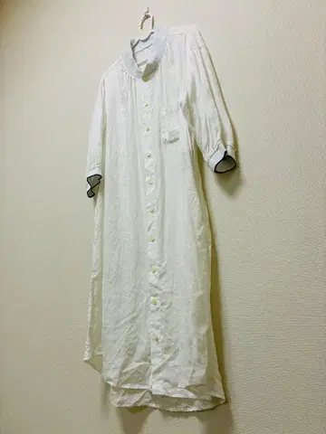 네넷 린넨 100% 셔츠 원피스 화이트 겉옷 노카라