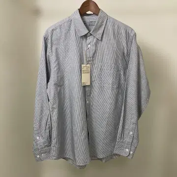 무인양품 신사 헴프 코튼 긴팔 셔츠 네이비 스트라이프 L