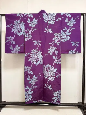 T44 일본 의류 기모노 앤티크 오메시 꽃 문양 기모노 순수 실크 레트로
