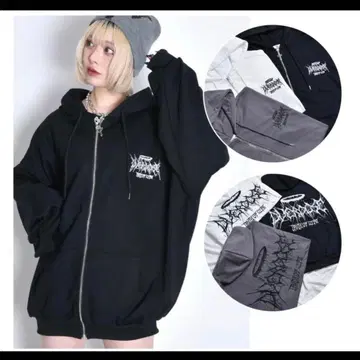 VOLCAN&APHRODITE 서브컬쳐 자수 로고 ZIP 후드티 블랙