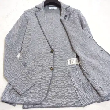 LARDINI 현행 부토니에르 헤링본 테일러드 자켓 그레이