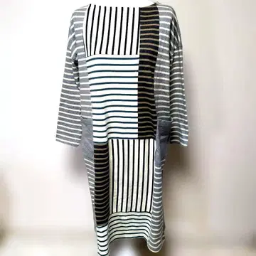 스트라이프 패턴 패치워크 긴팔 원피스