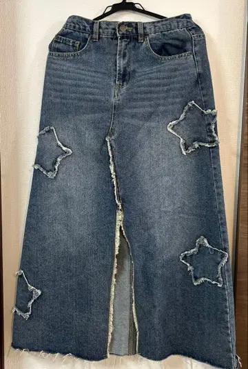 .works 별 모양 패치워크 데님 A라인 스커트 95기장