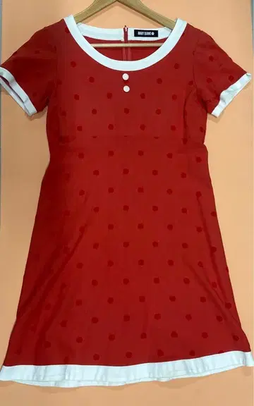 MARY QUANT 코랄 핑크 도트 무늬 반팔 원피스