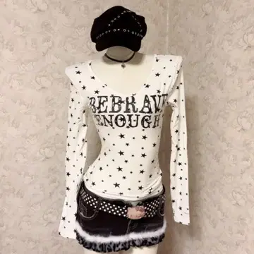 헤이세이 갸루 Y2K 영문 프린트 별 패턴 긴팔 T셔츠 그런지