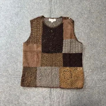 레어 패치워크 니트 베스트 입체 편직 시스루 꽃 모리걸 쇼와 레트로
