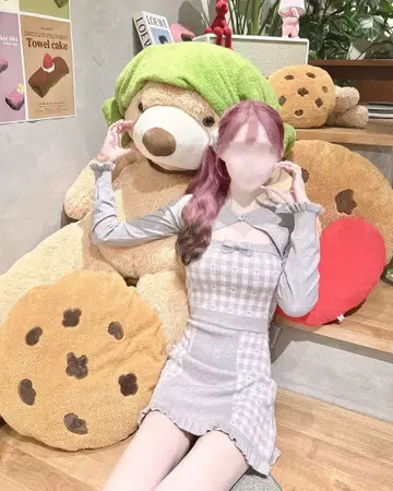 허니뮤우 백리본 x 깅엄하트 앙상블 원피스 그레이