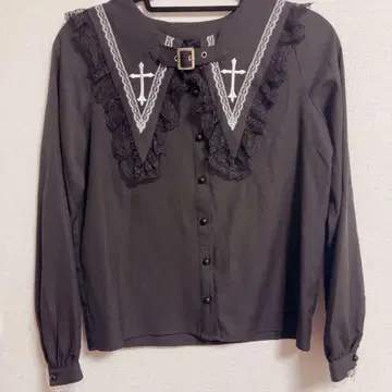 MARS 벨트 포함 크로스 자수 블라우스 블랙 지뢰 서브컬쳐 십자가