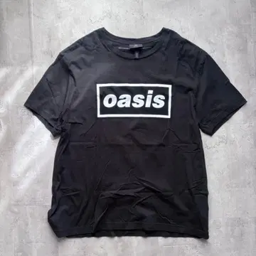 [ H&M ] 오아시스 콜라보 박스 로고 그래픽 티셔츠 블랙 XL