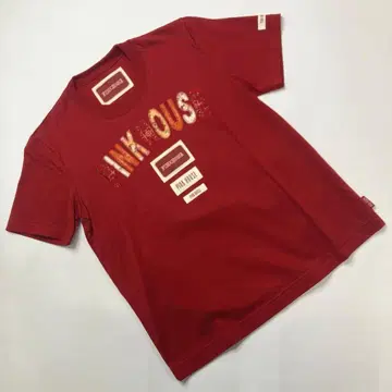 [ 미사용 새상품 ] 핑크하우스 빨간색 로고 패치워크 사용 반팔 티셔츠