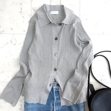 새상품급 rive droite 샤이니 폴로 가디건 그레이 라메 리브 니트
