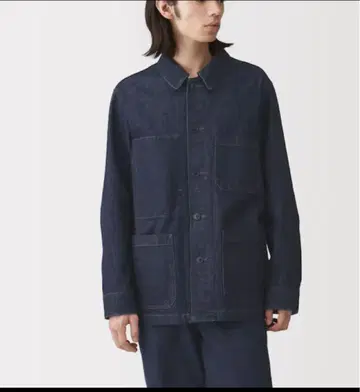 무인양품 나무 열매로 만든 카포크 혼방 데님 커버올 XL 다크 네이비