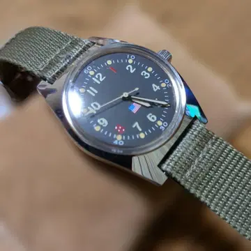 밀리터리 수동 와인딩 아날로그 손목시계 블랙 다이얼 USA 국기 새상품