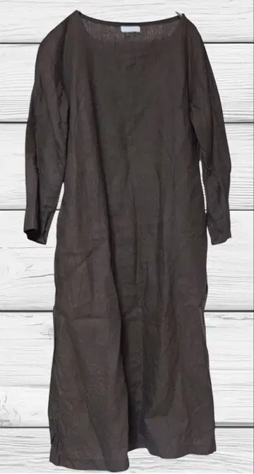 fog linen work 다크 브라운 긴팔 린넨 원피스