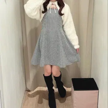 AnMILLE 복슬복슬 볼레로 세트 미니 OP 하운드투스 체크