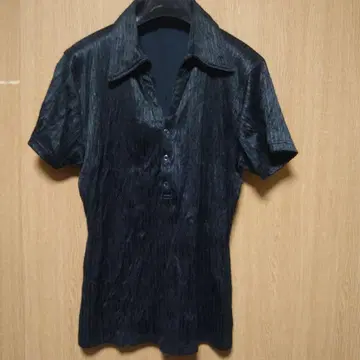 5351POUR HOMME 피케 셔츠 주름 가공 블랙