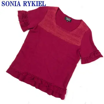 소니아 리키엘 울 100% 반팔 절개 프릴 니트 레드 38 C9676