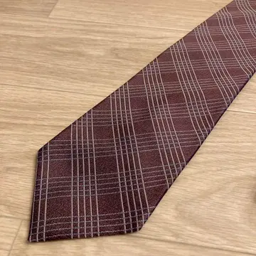 Adam&Eve 실크 100% 체크 무늬 넥타이 보르도 버건디
