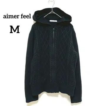 에메필 케이블 짜임 니트 후드티 집업 블랙 M 후드 077