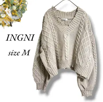 INGNI 케이블 짜임 V넥 스웨터 M 그레이지 데미지풍 4298