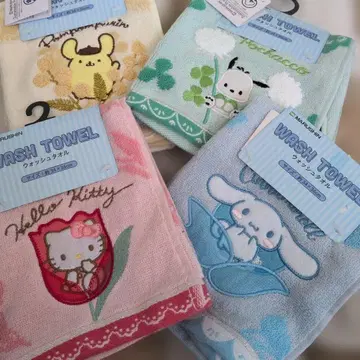 워시 타월 키티 시나모롤 포차코 폼폼푸딩 4장 세트