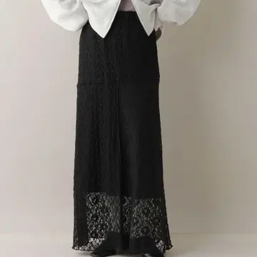 2WAY/패치워크 레이스 스커트 블랙 레이스 밑단 플레어 롱 스커트