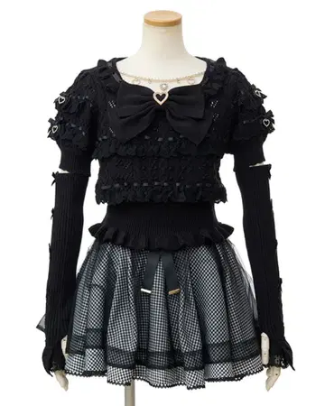 LIZ LISA 리즈리사 사다리 리본 프릴 암워머 니트