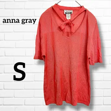 레어/실크 70% ANNA GRAY 리본 타이 니트 [ S ] 코랄 핑크