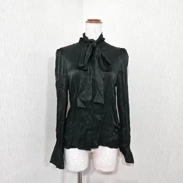 자라 리본 블라우스 광택 다크 그린 긴팔 Y2K (USA M)