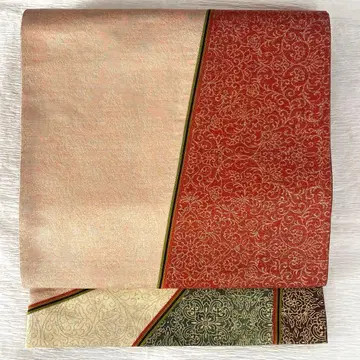 순수 실크 사라사 패턴 조각 붙임 후쿠로 오비