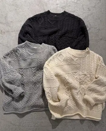 언그리드 패치워크 케이블 니트