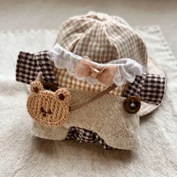 치비누이 하피누이 의류 카페오레&초코색 체크 곰돌이 미니백