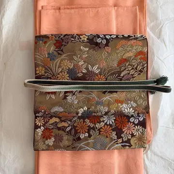 이로무지 순수 실크 이중 기모노 살몬 핑크 하나 문